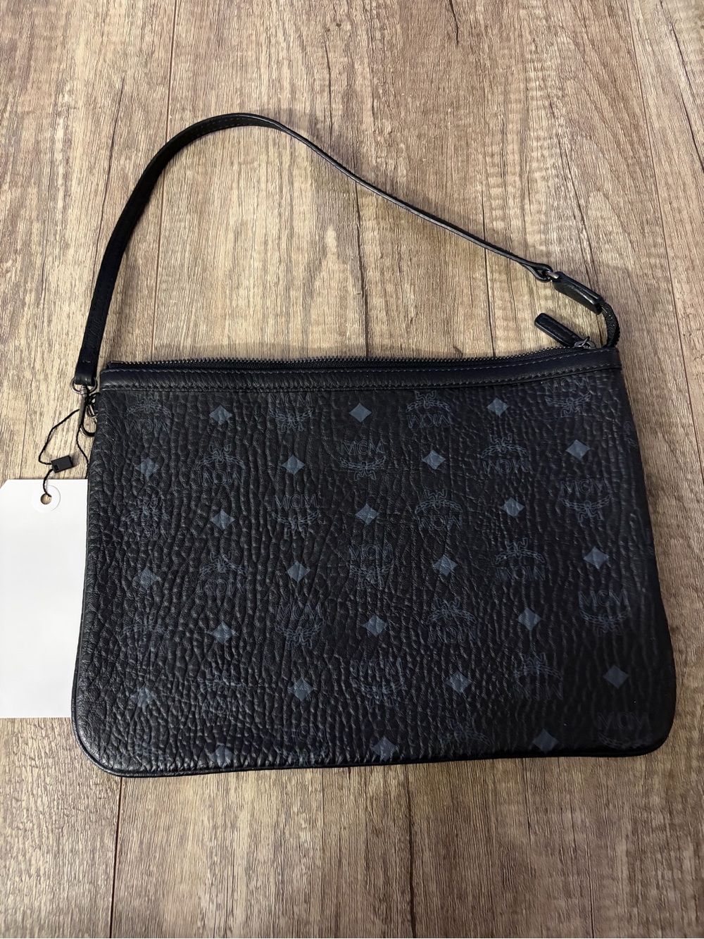 MCM Visetos Black monogram Leather Wristlet/ shoulder Bag - Women